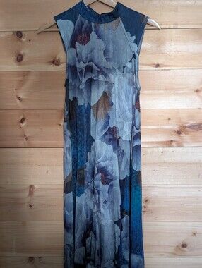 Free People Sleeveless Floral Print Dress in Blue *NWT * Medium